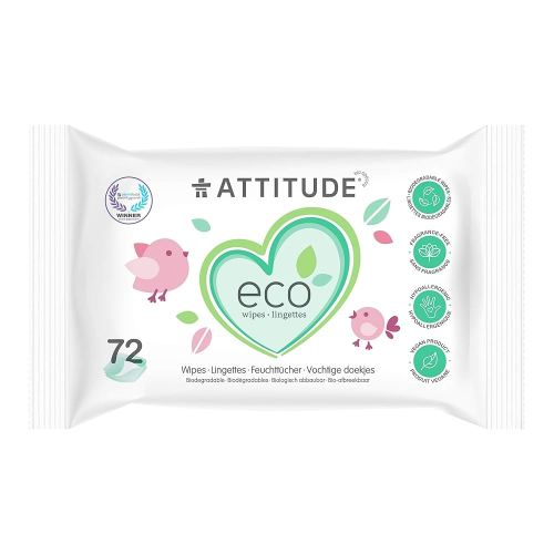 ATTITUDE Biodegradable Baby Wipes, Plant Based Unscented Diaper Wipes for Babies and Newborn, Dermatologically Tested, Vegan, 72 Count
