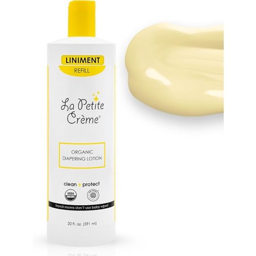 La Petite Creme French Premium Diapering Lotion - Diaper Cream Alternative to Baby Wipes - Gentle Moisturizer & Skin Cleanser with USDA Certified Organic Ingredients - Baby Essentials (20 oz)