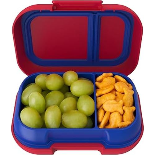 Bentgo Kids Snack - 2 Compartment Leak-Proof Bento Box Container for Snacks and Small Meals, Easy-Open Latch, Dishwasher Safe, BPA-Free for School, Daycare, & Sports - Ideal for Ages 3+ (Red/Royal)