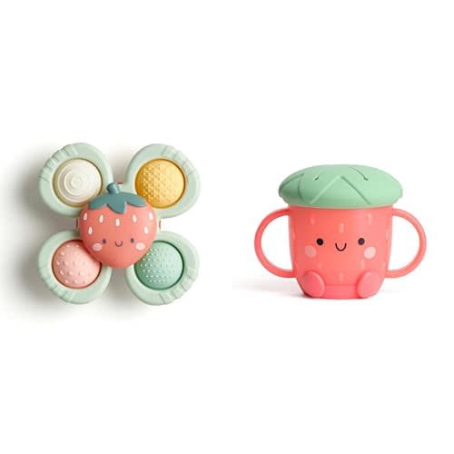 Itzy Ritzy Strawberry Bundle - Includes Pop & Whirl Spinning Toy and Snack Cup