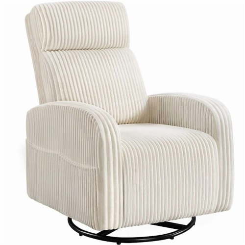 AOJDVE Corduroy Swivel Nursery Glider Recliner Chair, 360-Degree Nursing Gliding Rocker