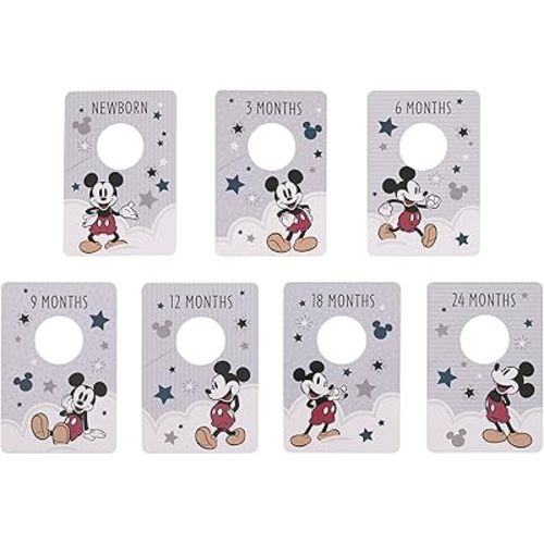 NoJo Disney Mickey Mouse Gray, Red, and Black, Nursery Baby Closet Dividers - Set of 7 Newborn to 24 Months