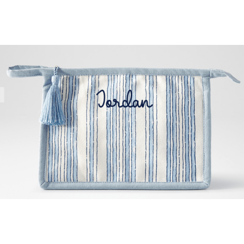 COASTAL STRIPE BLOCK PRINT CANVAS POUCH - SIZE SMALL