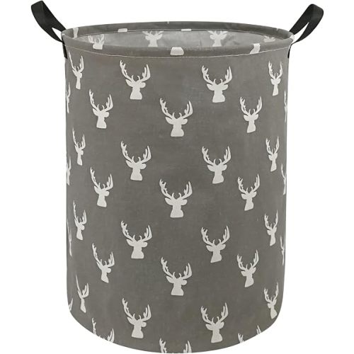 Kids Laundry Hamper Clothes Gift Basket Storage Laundry Baskets Organizer Bin with Handles for Nursery Room (Grey deer)