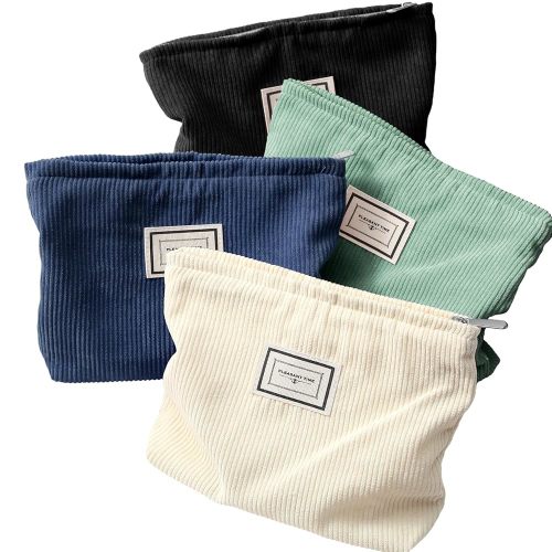 Sanwuta 4 Pack Velvet Makeup Bag Cosmetic Bag for Women Large Capacity Corduroy Pouch Zipper Canvas Travel Toiletry Purse Make up Organizer Case Accessories(Vintage Color,Plaid)