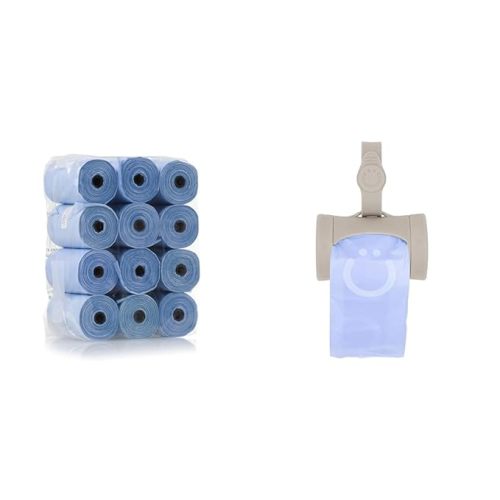 Ubbi On The Go Waste Disposal Bags Refills Value Pack, Lavender Scented, 12 Roll & Retractable On-the-Go Bag Dispenser for Baby Travel, Diaper Bag Accessory Must Have for Newborns