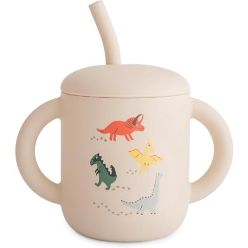 mushie 100% Silicone Training Cup & Straw for Toddlers | 6 Months+ (Dinosaurs)