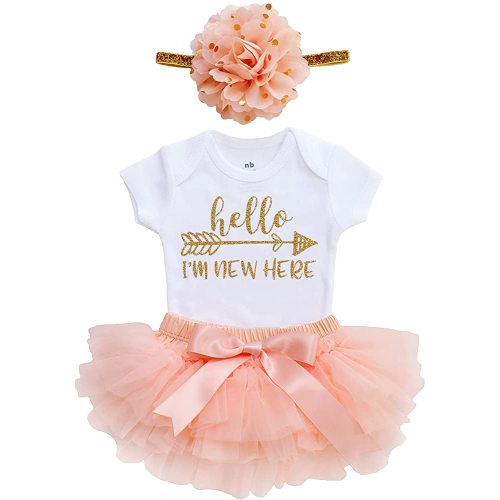 Newborn Baby Girl Coming Home Outfit Hello I am New here Bodysuits 3pcs (Newborn)