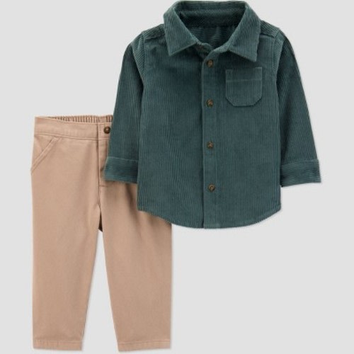 Carter's Just One You® Baby Boys' 2pc Button-Down Shirt and Pants Set - Green/Khaki 12M