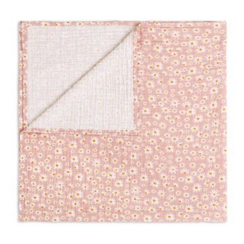 Babyletto Daisy Muslin Swaddle Blanket: Organic Cotton, Classic Floral, 50"x50", 178 Thread Count