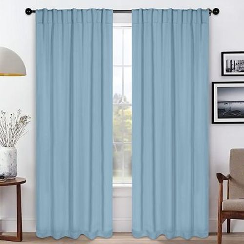 SUPERIOR Solid Blackout Back Tab Curtain Panel Set
