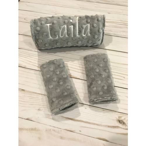 Baby Car Seat Strap and Handle Covers - Fits Any Model - Gray or Choose Your Own  Minky Colors