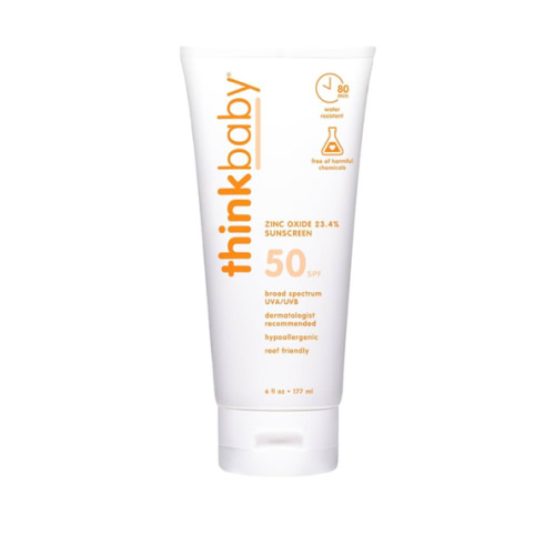 Thinkbaby SPF 50+ Baby Mineral Sunscreen – Safe, Natural Sunblock for Babies - Water Resistant Sun Cream – Broad Spectrum UVA/UVB Sun Protection – Vegan Baby Sunscreen Lotion, 6 Oz.