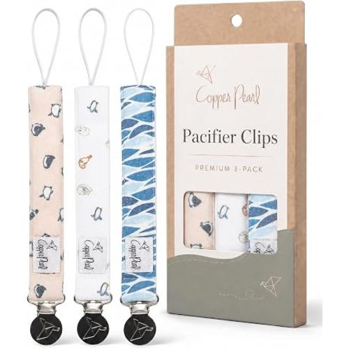 Copper Pearl 3-Pack Pacifier Holders: Premium Knit Binky Clips for Baby Girls and Boys - Stylish Stainless Steel Design for Secure No-Drop Attachment - Arctic Wonder