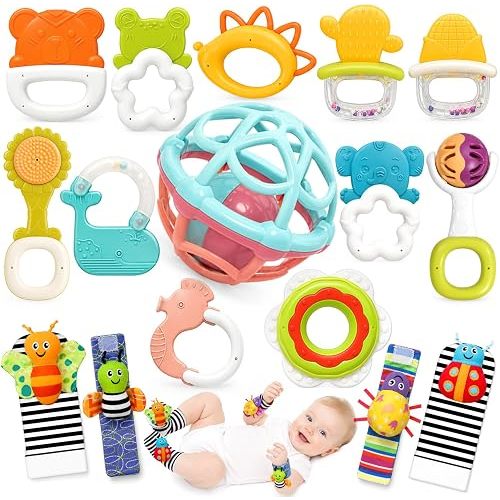 16 Pack Baby Rattles Teething Toys for 0-6 Months, Newborn Infant Toys