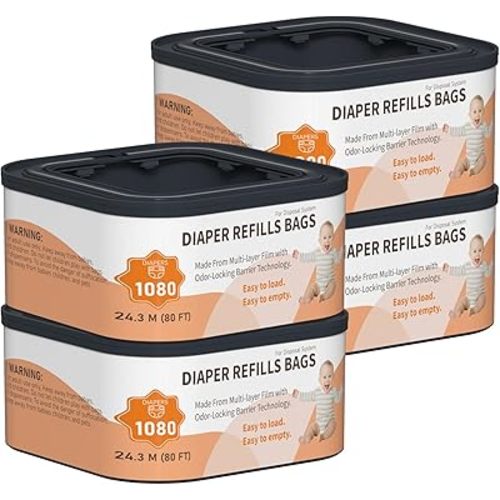 Jumbo+ Square Refills Disposal Bags Refill Compatible with Diaper Genie Compact, Classic and Select Pails, Hold Up to 1080 Newborn-Sized Diapers Per Refill, 4 Pack
