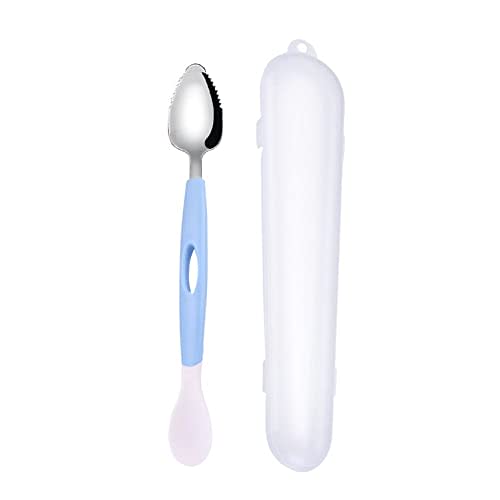 Andy's Orchids Baby Double-Headed Food Scraper, Apple Puree Spoon, Mud Scraper, Multifunctional Stainless Steel Cookware Food Supplement Fruit Puree Tools (Blue)