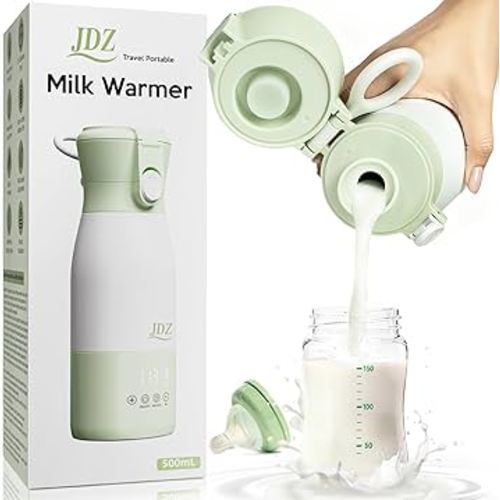 JDZ Portable Bottle Warmer 16000mAh Rechargeable, 17oz Milk Warmer for Travel with Rapid Heating, 7 Temp Settings, 316 Stainless Steel Water Warmer with LED Display for Breast Milk, Formula, Water