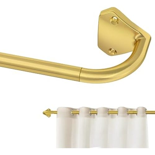 Gold Curtain Rods for Windows 48 to 84 inch, 5/8 inch Adjustable Wrap Around Blackout Curtain Rods for Bedroom & Outdoor