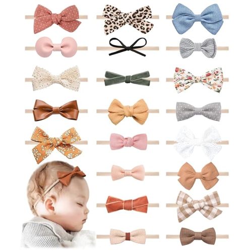 21 Pcs Baby Girls Headbands, Nylon Hairbands with Hair Bows Set