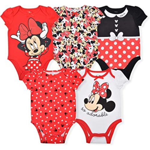 Disney Minnie Mouse Fabulous 5 Pack Girls Bodysuits for Newborns Babys and Infants