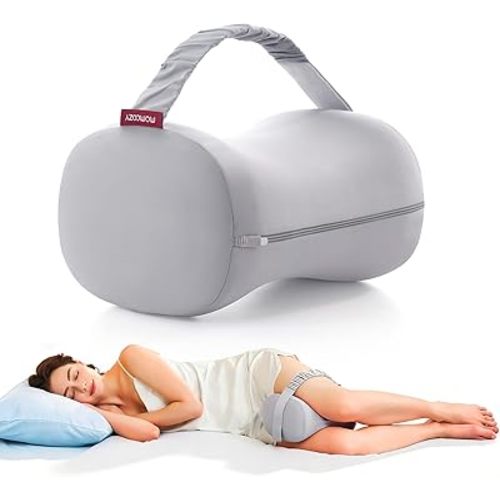 Momcozy Knee Pillow for Side Sleepers, Soft Memory Foam & Pinch-Free Design, Relieve Knee, Leg and Sciatica Pain, Adjustable Elastic Strap Ideal for Pregnant Women and Seniors, Cooling Cover, Gray