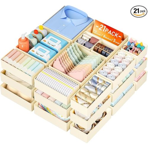 DIMJ Drawer Organizer Clothes Storage - 21 Pack Baby Dresser Organizer for Nursery Closet Organization, Fabric Drawer Organizer Bins for Underwears Socks Bras, Foldable Storage Dividers for Bedroom