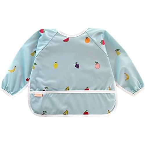 Waterproof Long Sleeve Bib – Machine Washable Baby Bibs for Eating – Baby Smock Bib for Toddler – BLW Supplies for Baby