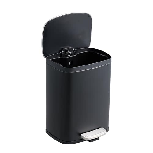 Furrnook Anti-Slip Trash Can with Liner Lock System - Stainless Steel Kitchen Bin, Soft Close Lid & Fingerprint Proof - Perfect for Kitchens, Laundry Rooms (Black, 5L/8.58" L × 7.68" W × 11.61" H)