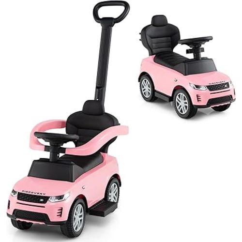 HONEY JOY Ride On Push Car for Toddlers, Licensed Land Rover Ride On Sliding Car w/Handle & Handrails, Music & Lights, Under Seat Storage, No Batteries, Kids Ride On Toys for Boys and Girls (Pink)