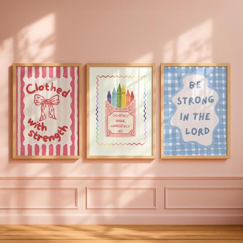 Bright Christian Kids Wall Art Printable, Scripture Nursery Digital Download, Playful Faith Decor Set