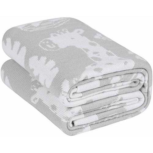 TILLYOU Breathable Sweater Knit Baby Blanket for Summer, Lightweight Nursery Receiving Blanket for Infant/Newborn, 100% Jersey Cotton (Stretchy and Soft), Small Size, Jungle Animals, 30X40 - Gray Animals
