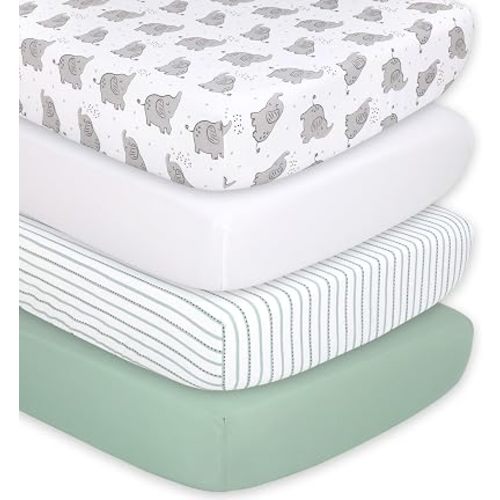 The Peanutshell 4-Pack Fitted Crib Sheet Set - Super Soft & Breathable Baby Girl or Boy Crib Sheets, Nursery Decor, Fit for Standard Mattress Cover- Elephant