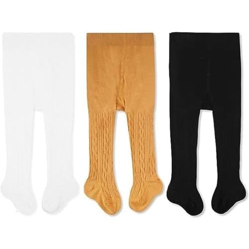 CozyWay Baby & Toddler Tights - Baby Girl and Boy Leggins Cable Knit Comfy Cotton Infant Multicolor - 3 Pack