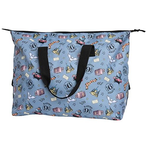 Harry Potter Tote Duffel Bag Hogwarts All Over Print Carry On Travel (Blue-grey)