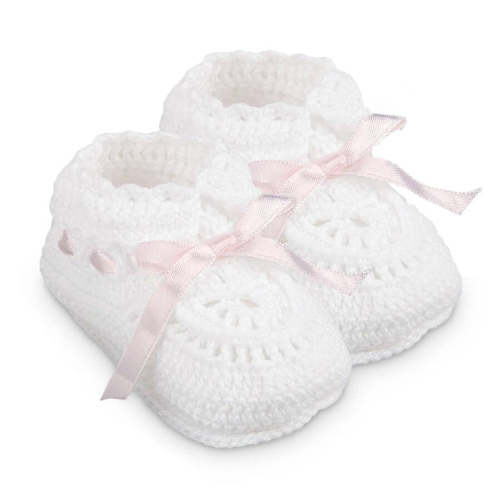Newborn Hand Crochet Pink Ribbon Booties