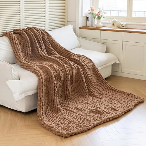 Chunky Knit Blanket - Luxury Soft Cozy 40 * 50 Throw Blanket,100% Woven Blanket Rope Knot Throw Blanket for Couch, Sofa, Home Decor, Gift - Machine Washable (Brown, 40 * 50)