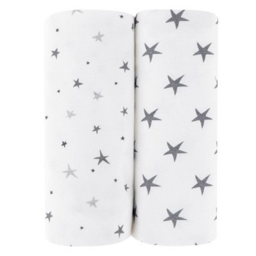 Ely's & Co. Baby Waterproof Changing Pad Cover - Cradle Sheet 100% Combed Jersey Cotton Grey Stars 2 Pack