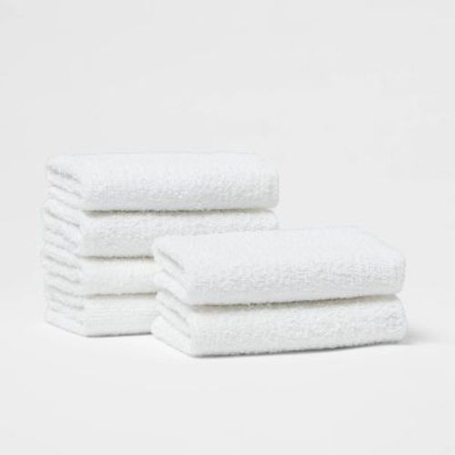 6pk Washcloth Set White - Room Essentials™: Lightweight Cotton-Poly Blend, Terry Construction, Machine Washable