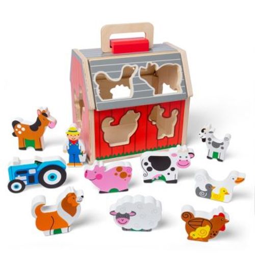 Melissa & Doug Take-Along Wooden Sorting Barn Learning Toy with Flip-Up Roof, Handle, Farm Play Pieces