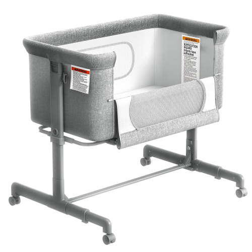 Babyomi Baby Bassinet with Adjustable 6-Level Height, Bedside Crib for Newborn, Grey