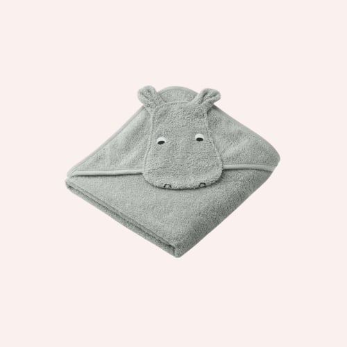 Albert Hooded Baby Towel - Hippo Dove Blue