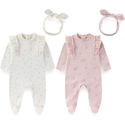 Unisex Baby Boy Girl Footies Sets Cotton Long Sleeve Infant Rompers 0-12Months Babies' Outfits