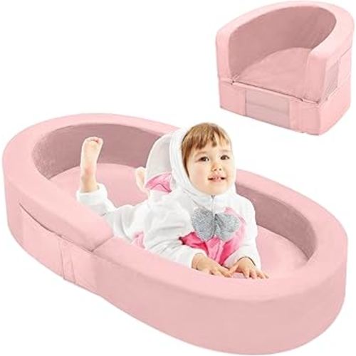 QUCHI Toddler Travel Bed - Portable & Foldable 2-in-1 Travel Cot, Soft Foam with Washable Cover, Convertible Sofa for Toddlers & Kids, Indoor & Outdoor Use
