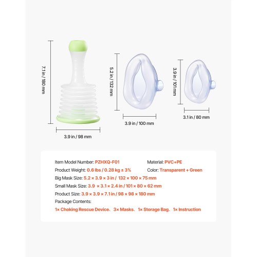 UIMOSO Choking Rescue Device, Portable Airway Clear Anti Choking Suction Device with 3 Multi-size Masks and 1 Storage Bag