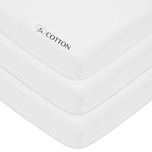 American Baby Company 3 Pack 100% Natural Cotton Fitted Mini Crib Sheets 38" x 24" - Soft & Breathable Small Nesting Portable Sheets, Fits Pack N Play Mattresses, White, for Boys & Girls