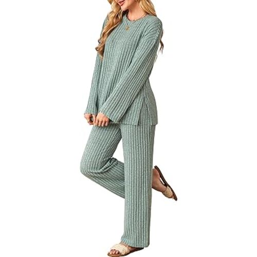 Kikibell Womens Sets 2 Piece Outfits Matching Lounge Set Cozy Knit Pajamas