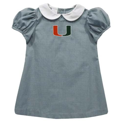 Girls Infant Vive La Fete Green Miami Hurricanes Gingham Puffy A-Line Dress