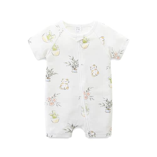 Gender Neutral Baby Clothes Cotton Short Sleeve Pants Double Zipper Footless Coming Home Outfit Boy Girl