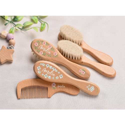 Custom Floral Wreath Baby Hairbrush,Baby Name Brush,Baby Shower Gift,Baby Keepsake Gift,Christening Baby Girls Boys Gift,New Parents Gift